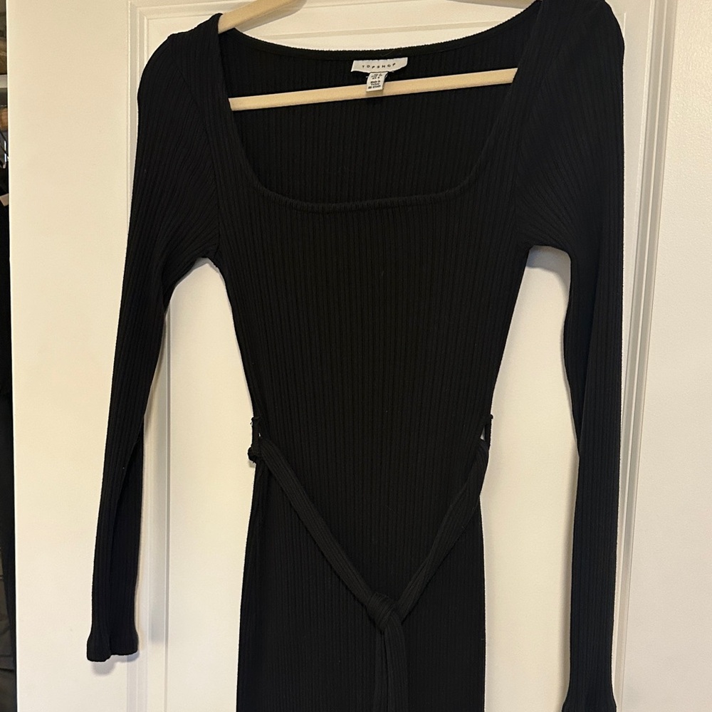 Topshop Black Long Sleeve Ribbed Dress